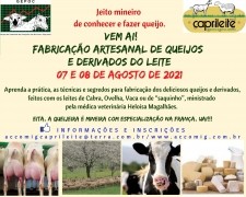 Curso  Fabricação Artesanal de Queijos e Derivados dos Leites de Cabra,  Ovelha e Vaca 07 e 08 de agosto de 2021